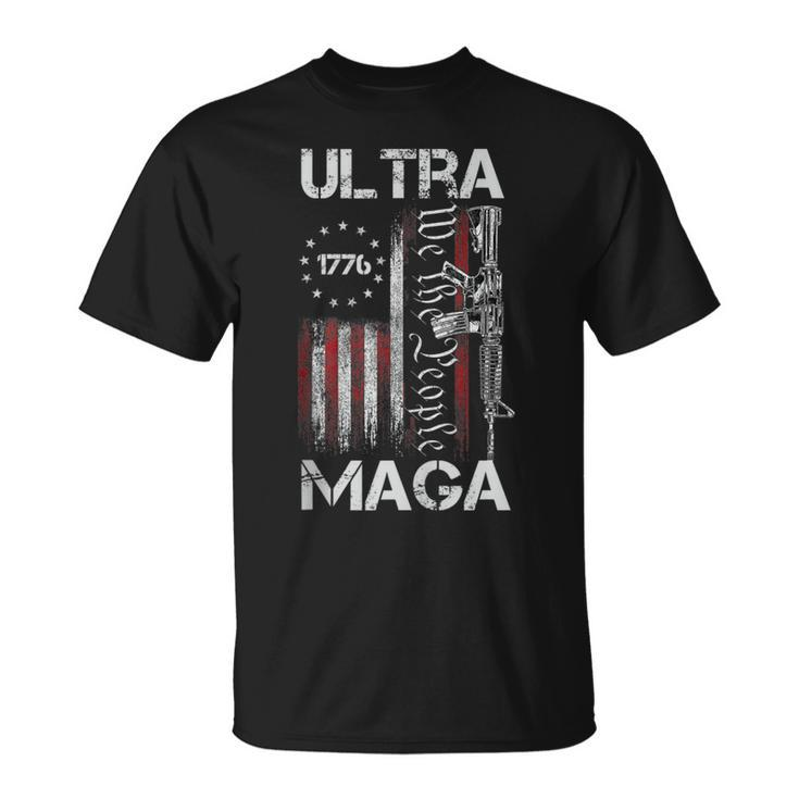 Vintage Usa Flag Ultra Maga Gun Usa 4Th Of July Trump 2024 Unisex T-Shirt