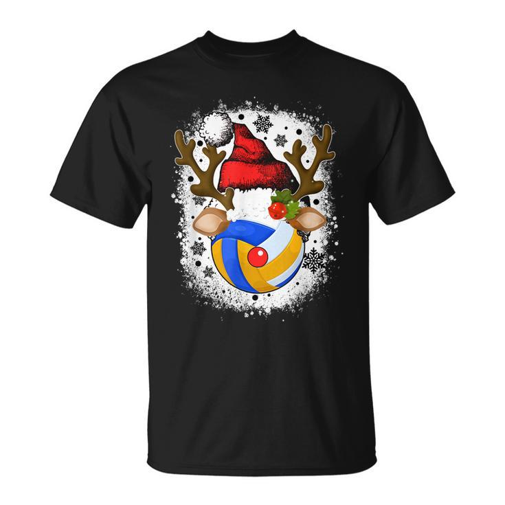 Volleyball Christmas Reindeer With Santa Hat Holiday T-shirt
