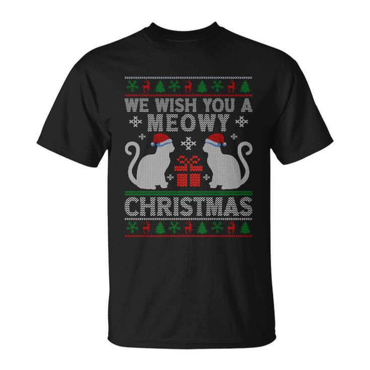 We Wish You A Meowy Catmas Santa Hat Ugly Christmas Sweater Gift Unisex T-Shirt