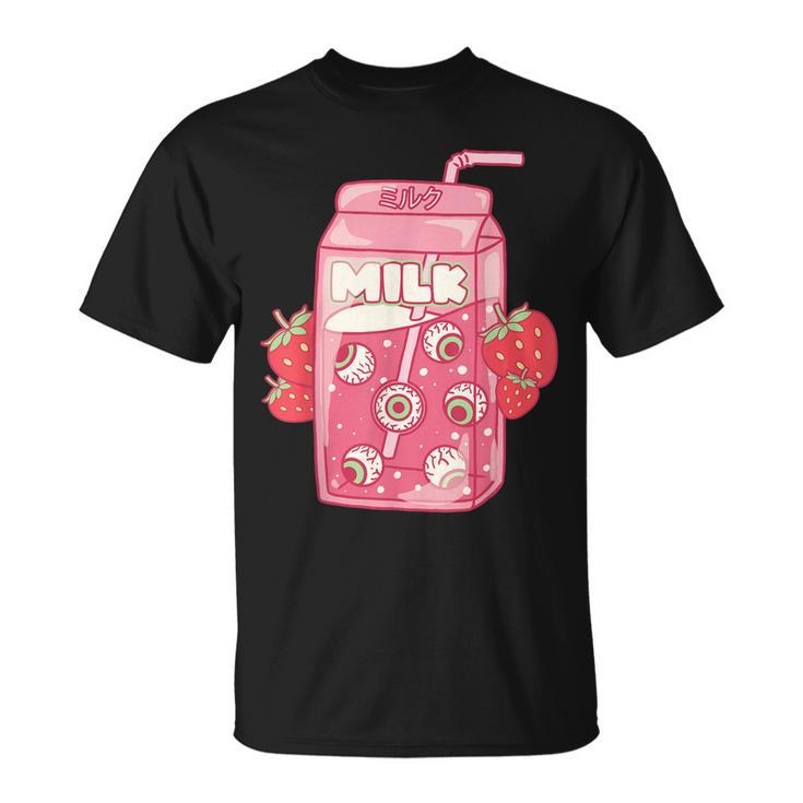 Weirdcore Aesthetic Kawaii Strawberry Milk Carton Eyeballs  Unisex T-Shirt
