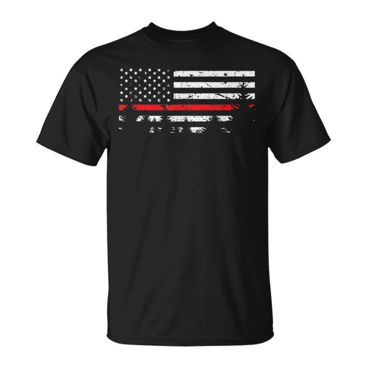 Wildland Firefighter Red Line American Flag T-Shirt