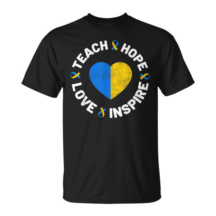 World Down Syndrome Day Awareness Ribbon Teach Hope Love T21  Unisex T-Shirt