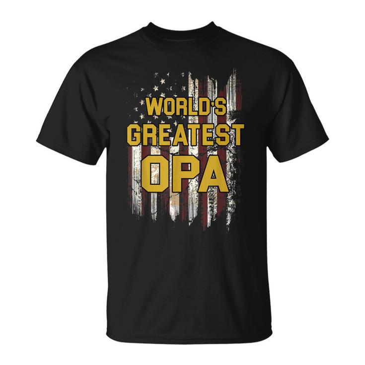 Worlds Greatest Opa Grandpa Distressed Flag Gift For Mens Unisex T-Shirt