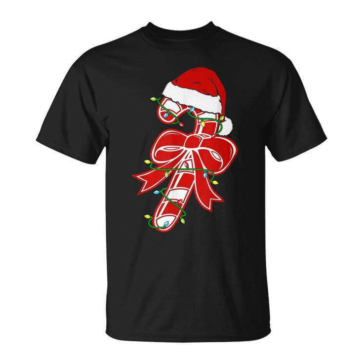Xmas Candy Cane Crew Santa Hat Christmas Family Matching Pjs T-shirt