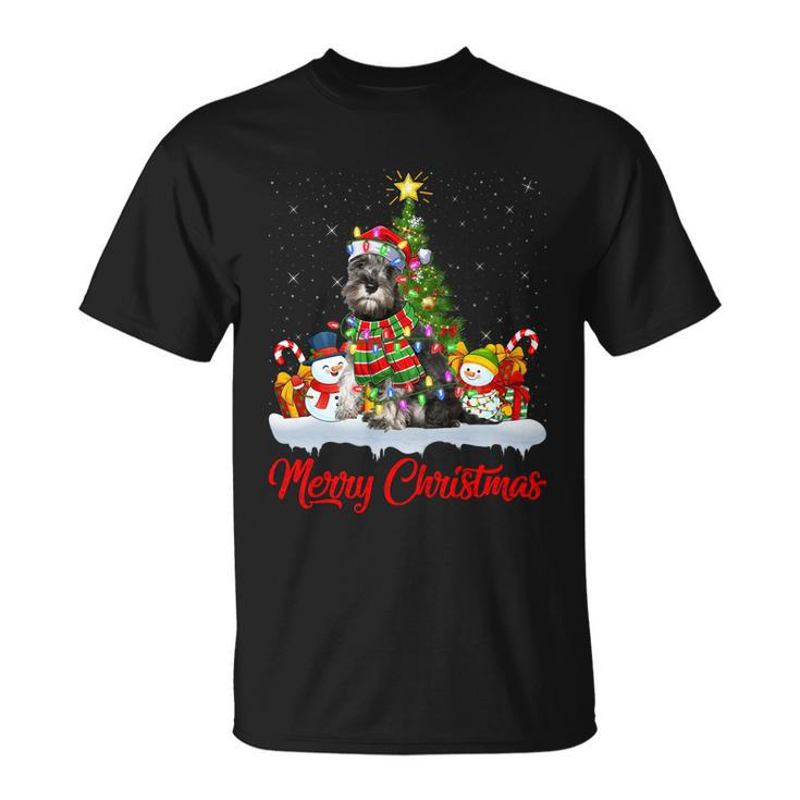 Xmas Tree Lighting Santa Miniature Schnauzer Dog Christmas Gift Unisex T-Shirt