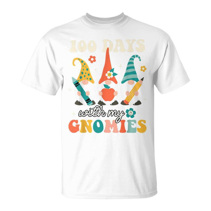 100 Days With My Gnomies 100 Days Of School Groovy Retro T-shirt