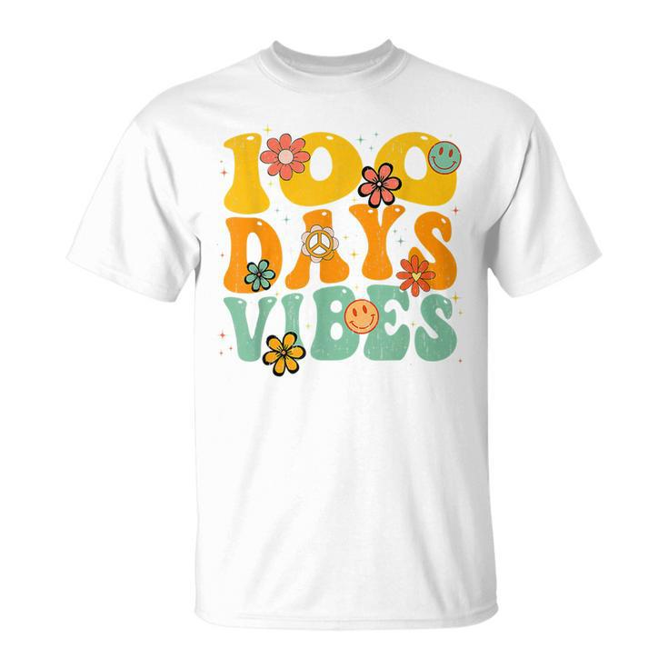 100 Days Of School Vibes 100Th Day Of School Retro Groovy T T-shirt