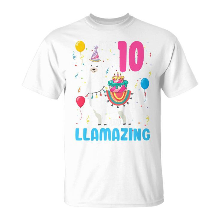 10Th Birthday I Am 10 Years Old And Llamazing Llama Girl T-shirt
