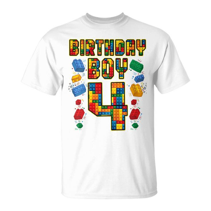 4Th Birthday Master Builder 4 Years Old Block Building Boys T-shirt