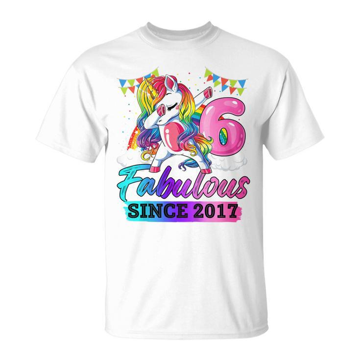 6 Years Old Fabulous Since 2017 6Th Birthday Unicorn Girl T-shirt
