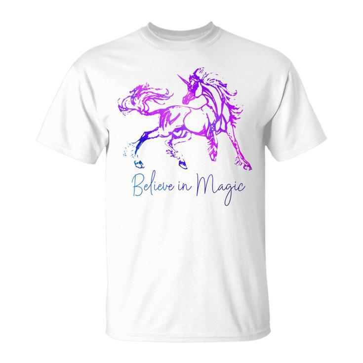 Believe In Magic Einhorn-T-Shirt, Vintage-Fantasiekunst für Pferdefans