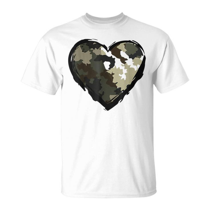 Camo Print Heart Valentines Day Military Men Women T-shirt