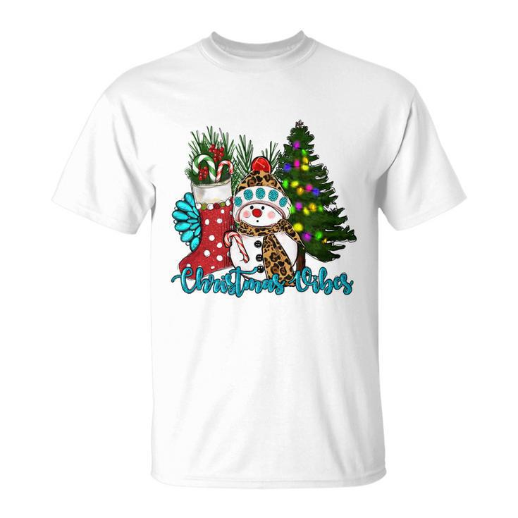Christmas Vibes Snowman Christmas Trees Unisex T-Shirt