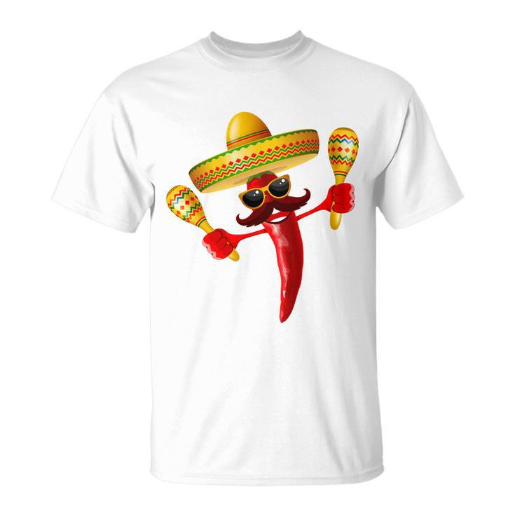 Cinco De Mayo Chili Pepper Dancing Moustache Mexican Unisex T-Shirt