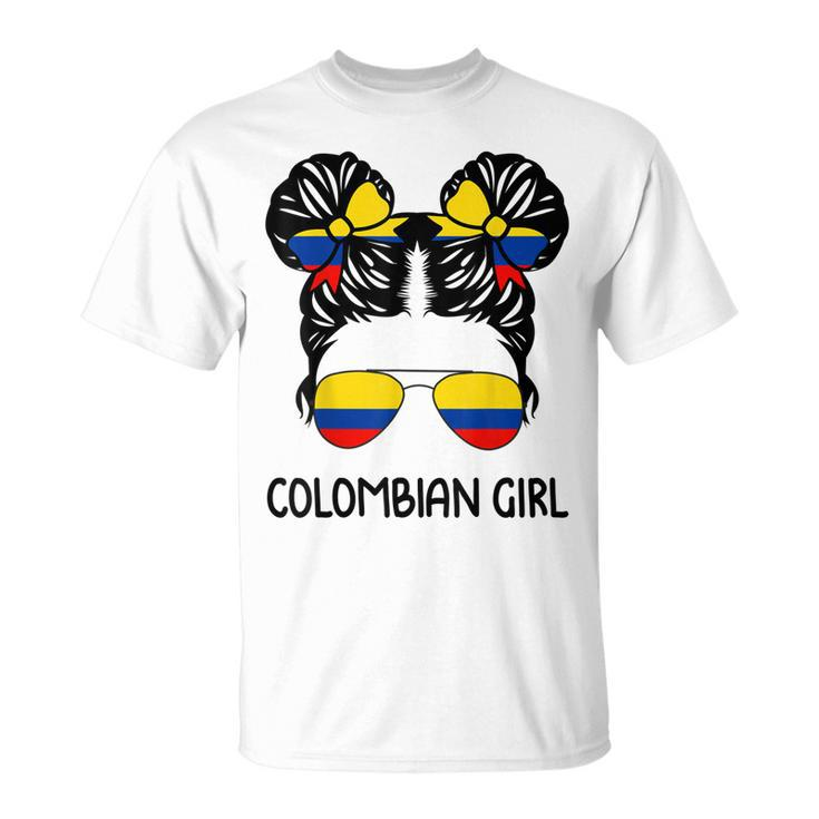 Colombian Girl Messy Hair Patriotic Colombia Pride Womens Unisex T-Shirt