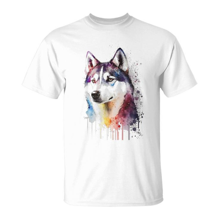 Colorful Siberian Husky Dog Lover Dad Mom Boy Girl Funny Unisex T-Shirt