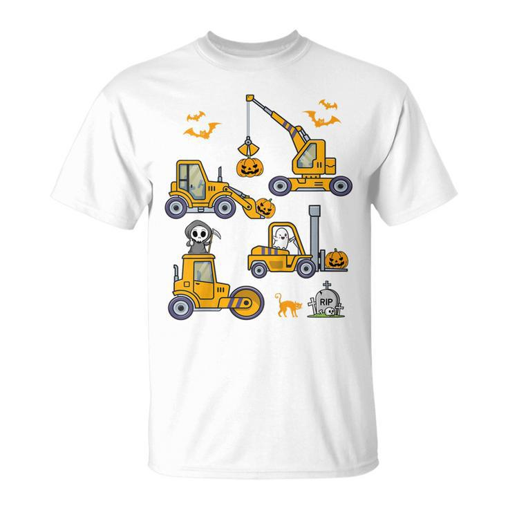 Construction Vehicle Halloween Crane Truck Pumpkin Boys V6 T-shirt