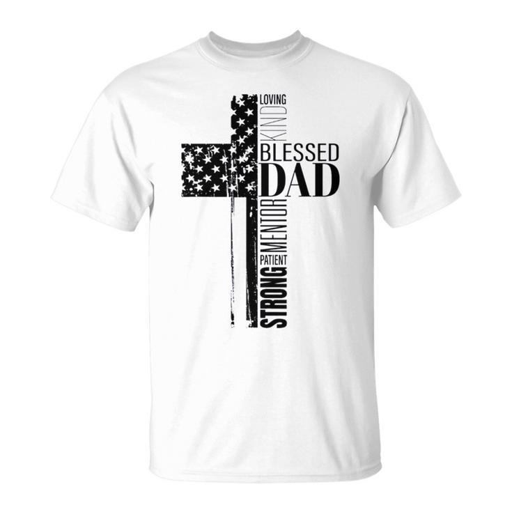 Cool Christian Blessed Dad Cross American Flag Fathers Day Unisex T-Shirt