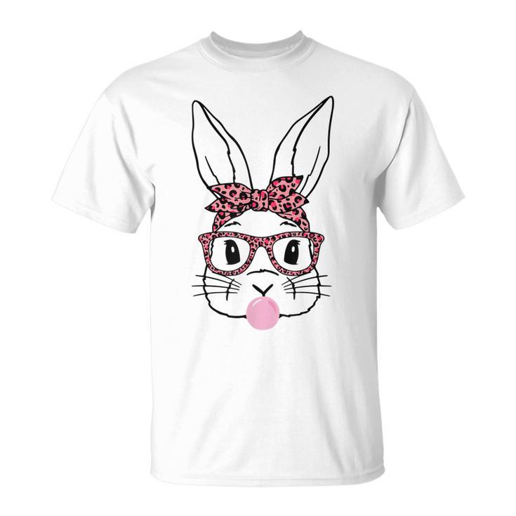 Cute Bunny Rabbit Face Leopard Glasses Girl Happy Easter Day  Unisex T-Shirt