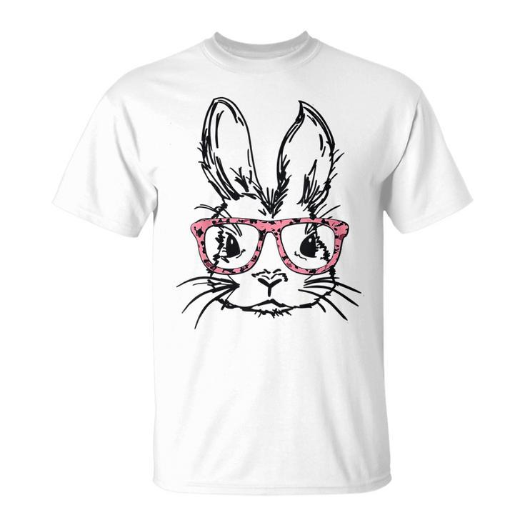Cute Bunny With Glasses Leopard Print Easter Bunny Face  Unisex T-Shirt