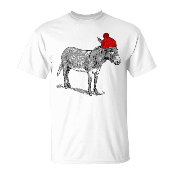 Esel Burro Mule Tragen Einer Beanie Weihnachtsstrumpf Hat T-Shirt