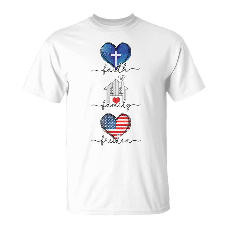 Faith Family Freedom Hearts - 4Th Of July Patriotic Flag  Unisex T-Shirt