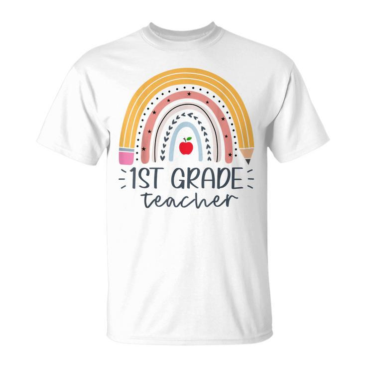 First Grade Teacher Boho Rainbow 1St Grade Teacher Womens Unisex T-Shirt