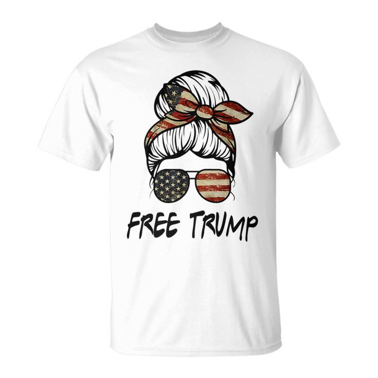 Free Donald Trump Messy Bun Republican Pro Trump Us Flag   Unisex T-Shirt