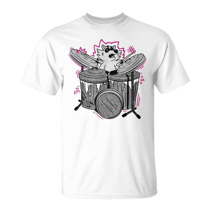 Funny Animals Raccoon Playing Drums Music  Unisex T-Shirt