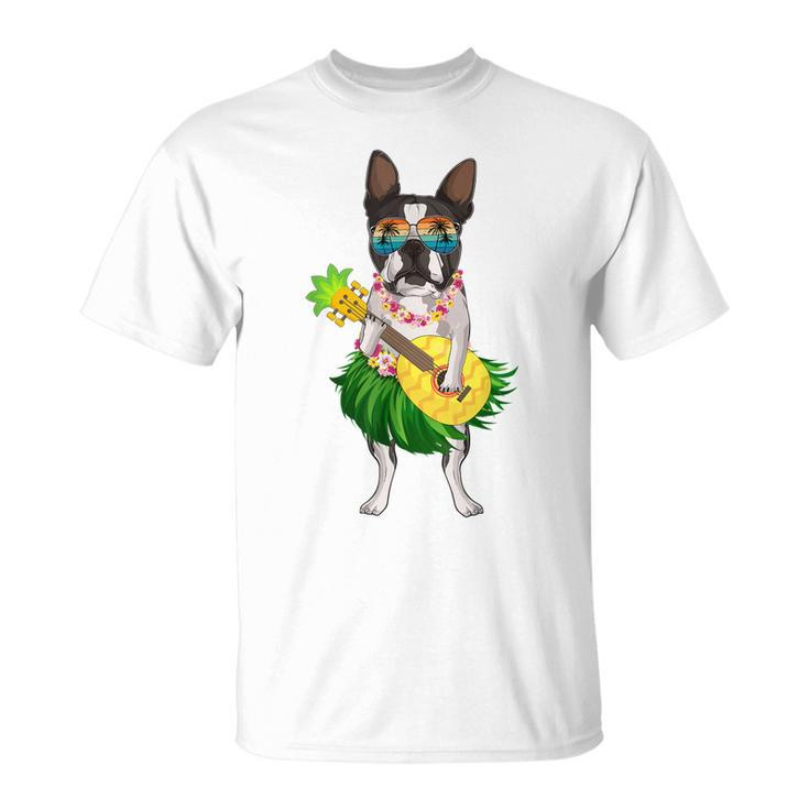 Funny Hawaiian Boston Terrier Dog Pineapple Ukulele Summer  Unisex T-Shirt