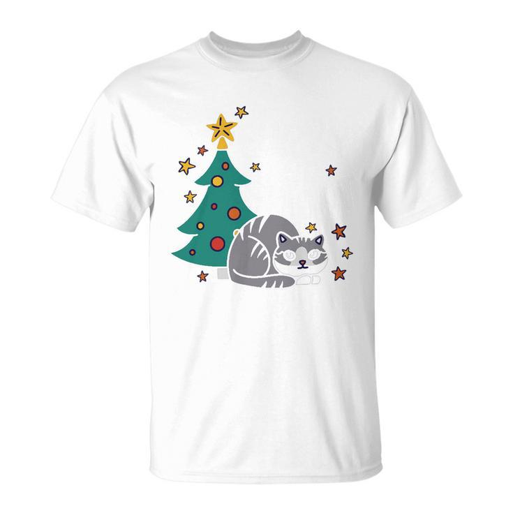 Furry And Bright Funny Cute Christmas Cat Unisex T-Shirt