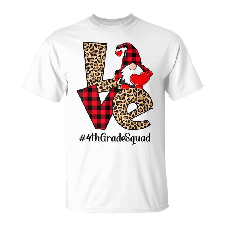 Gnomes Heart Love Red Plaid Leopard 4Th Grade Squad Gift Unisex T-Shirt