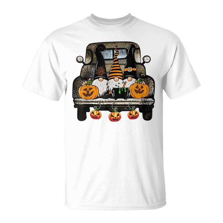 Gnomes Truck Scary Pumpkins Autumn Halloween Costume T-shirt