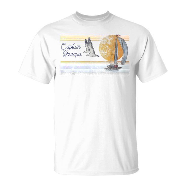 Mens Grampa Sailing Sailboat Captain Vintage Grandpa Dad T-Shirt