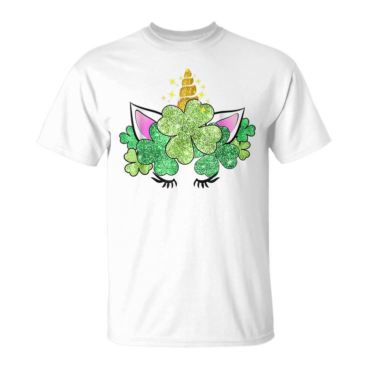 Green Shamrocks Irish Cute Unicorn Girls St Patricks Day T-Shirt