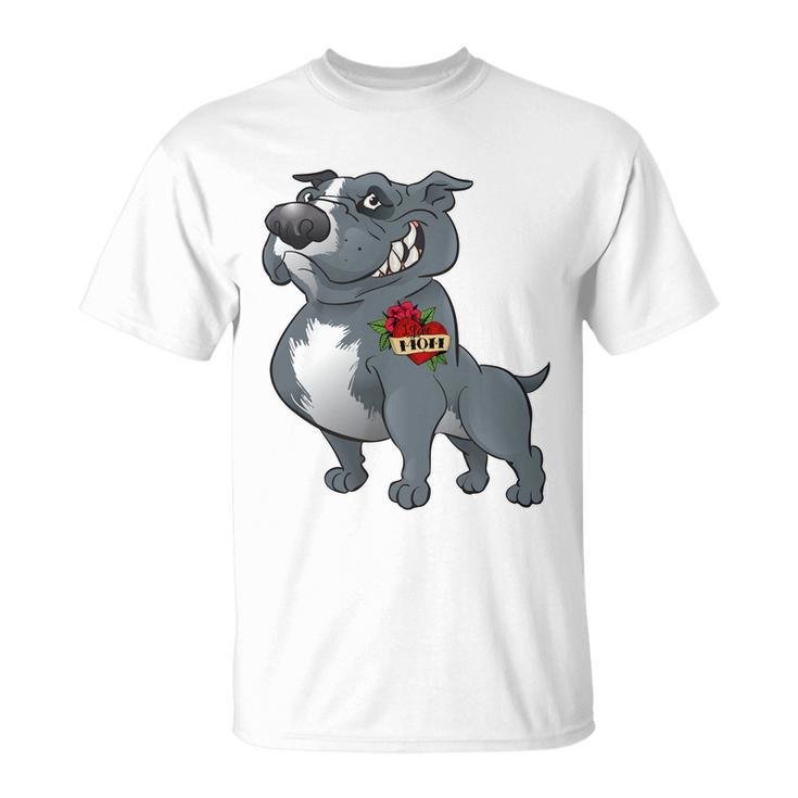 Grey Pitbull I Love Mom Unisex T-Shirt