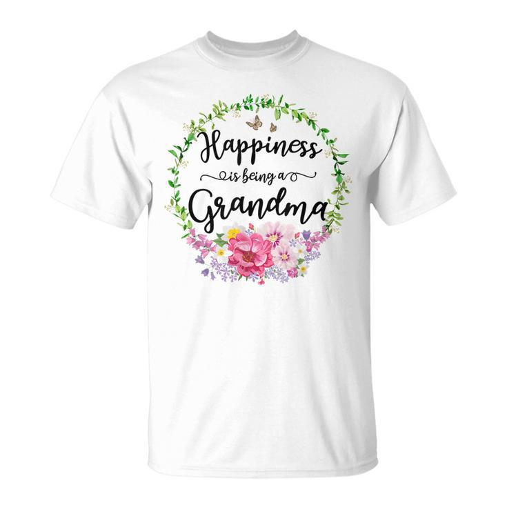 Happiness Is Being A Grandma Women Flower Decor Grandma Unisex T-Shirt