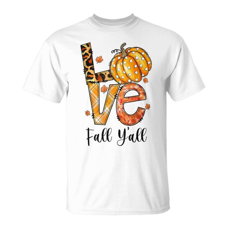 Hello Fall Pumpkin Love Fall Yall Leopard Plaid Girls T-shirt
