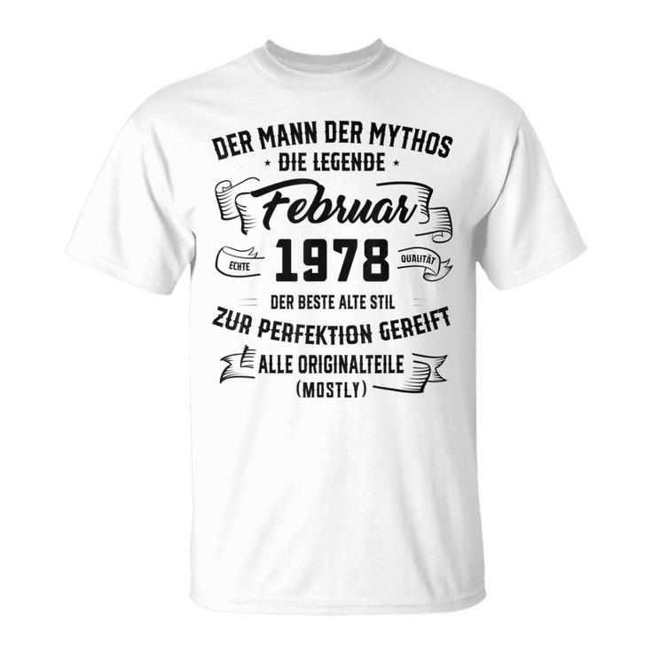 Herren Der Mann Mythos Die Legend Februar 1978 45 Geburtstag T-Shirt