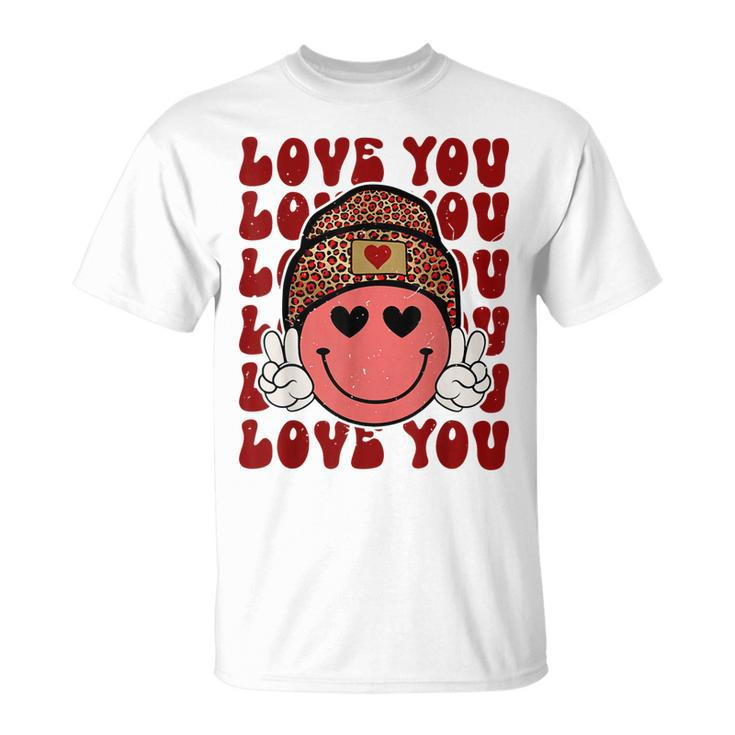 Hippie Smiling Face Wearing Beanie Hat Love You Valentine T-Shirt