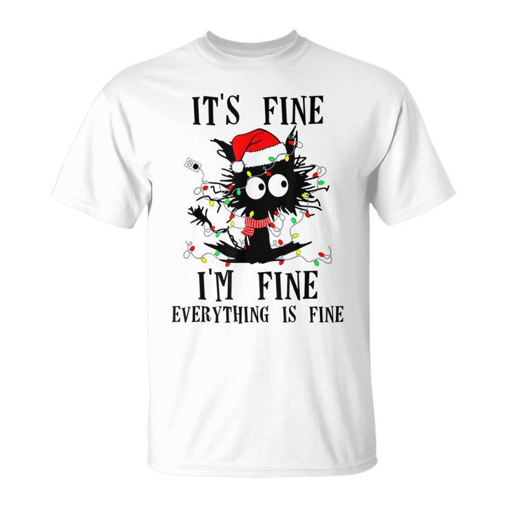 Its Fine Im Fine Everything Is Fine Cat Christmas T-shirt