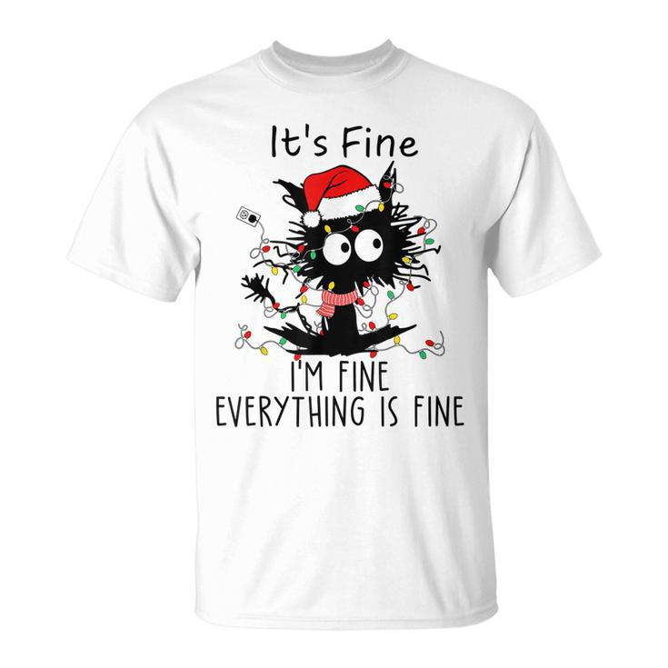Its Fine Im Fine Everything Is Fine Christmas Cat Xmas Pjs T-shirt