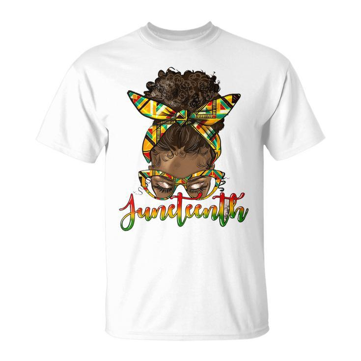 Junenth Black Woman Messy Bun Bandana Matching Man Woman T-Shirt