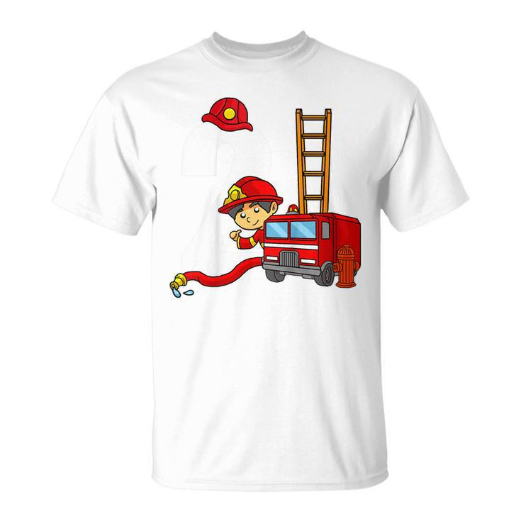 Kids 2 Year Old Firefighter Birthday Fire Truck 2Nd Birthday T-Shirt