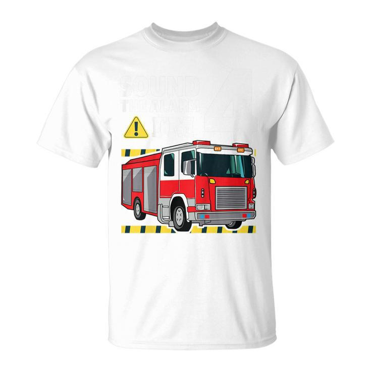 Kids 4Th Birthday Boy Fire Truck 4 Four Year Old Firefighter T-Shirt