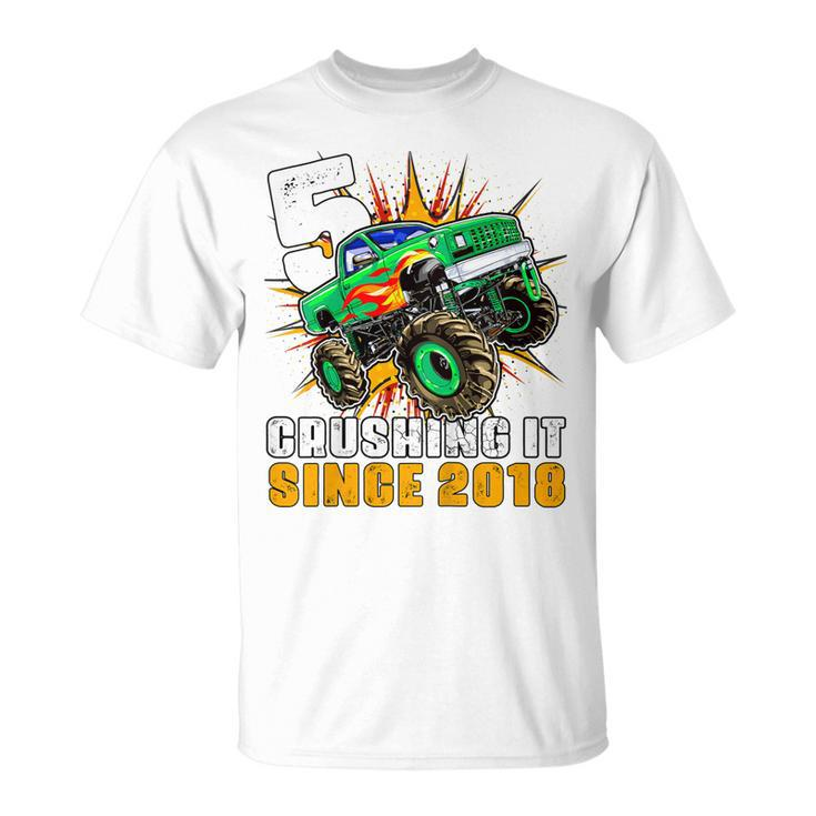 Kids 5 Crushing It Since 2018 Monster Truck 5Th Birthday Boys  Unisex T-Shirt