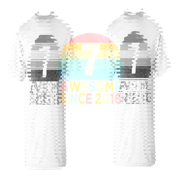 Kids 7Th Birthday Vintage Retro 7 Years Old Awesome Since 2016  Unisex T-Shirt