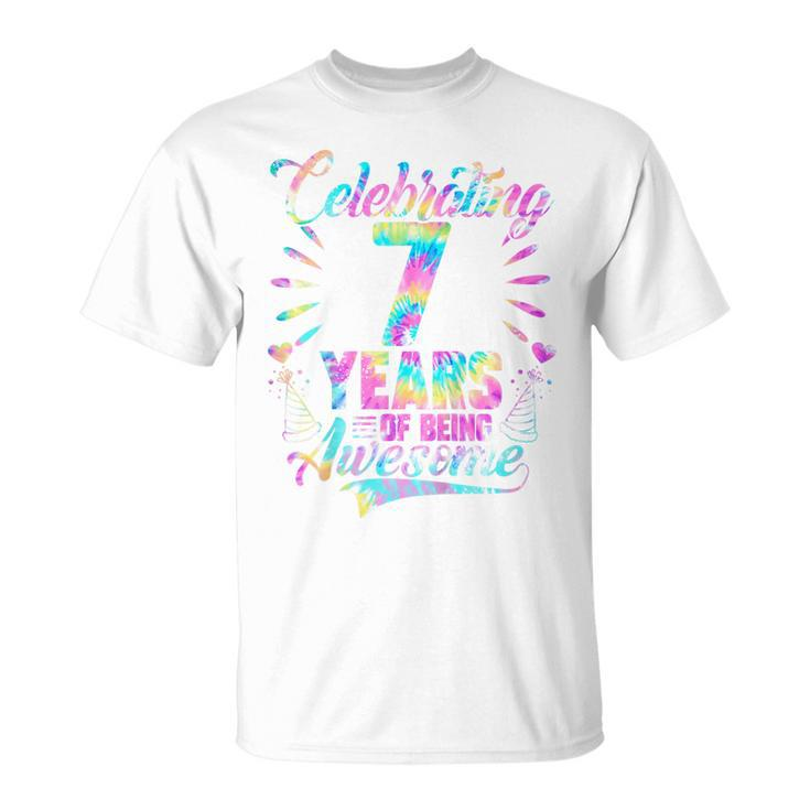 Kids Celebrating 7 Year Of Being Awesome With Tie-Dye Graphic  Unisex T-Shirt