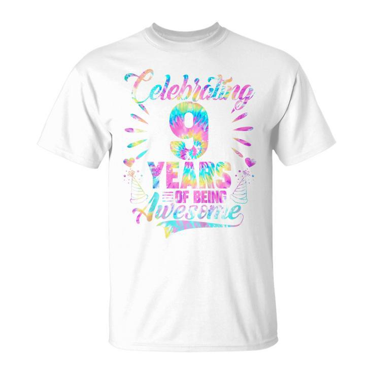 Kids Celebrating 9 Year Of Being Awesome With Tie-Dye Graphic  Unisex T-Shirt