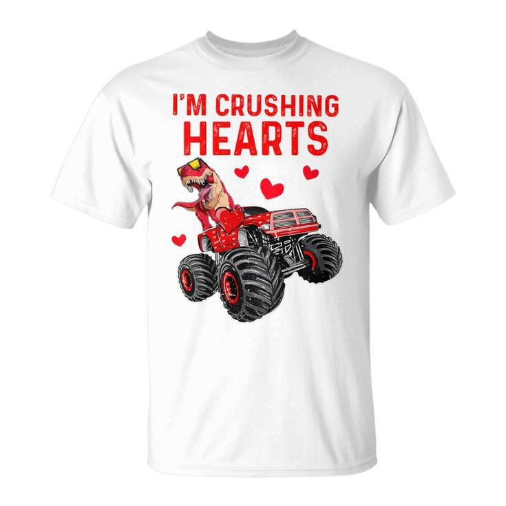 Kids Crush Hearts T Rex Monster Truck Toddler Boys Valentines Day T-Shirt